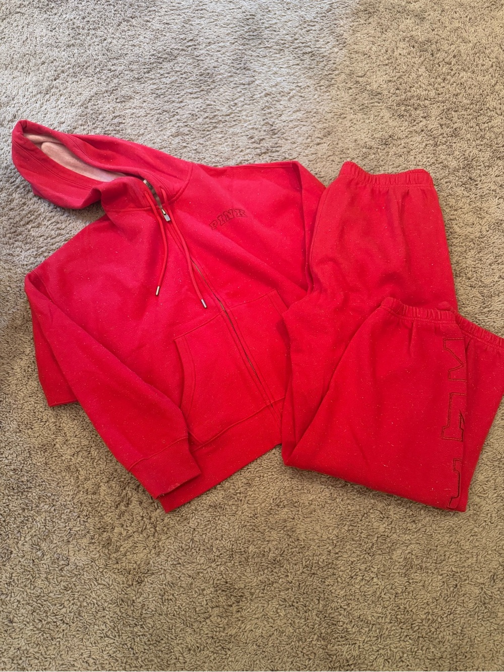 EUC PINK Victoria's Secret Red Hoodie & Sweatpants Set - M